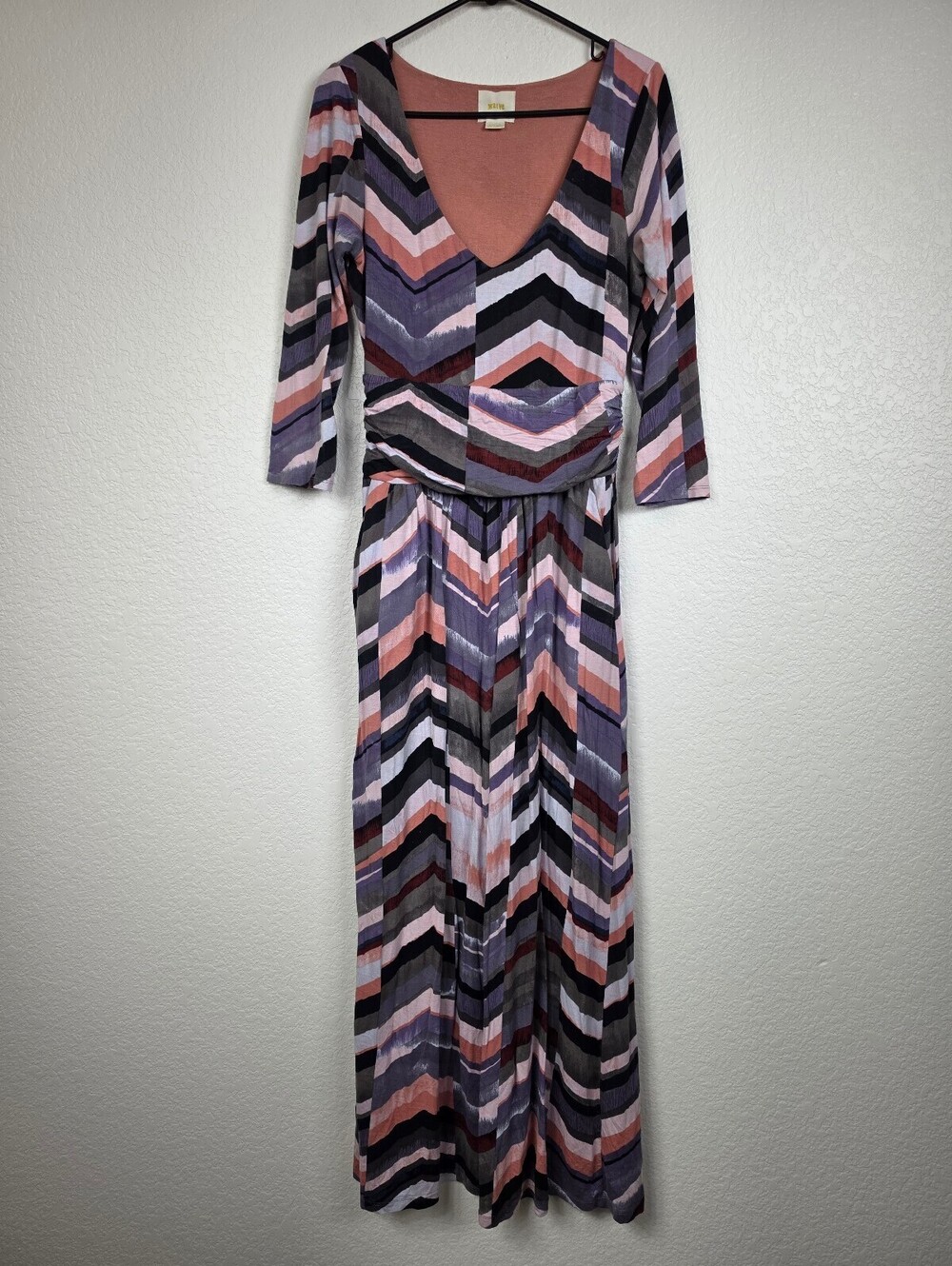 Anthropologie Maeve Chevron Pattern Long Sleeve Maxi Dress M